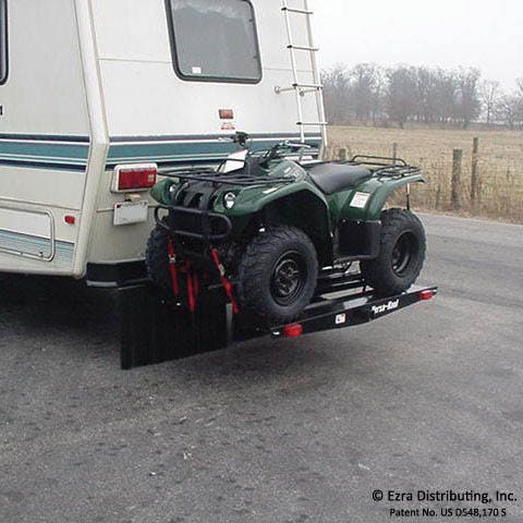 VeraHaul ATV on back of RV angled view with atv loaded