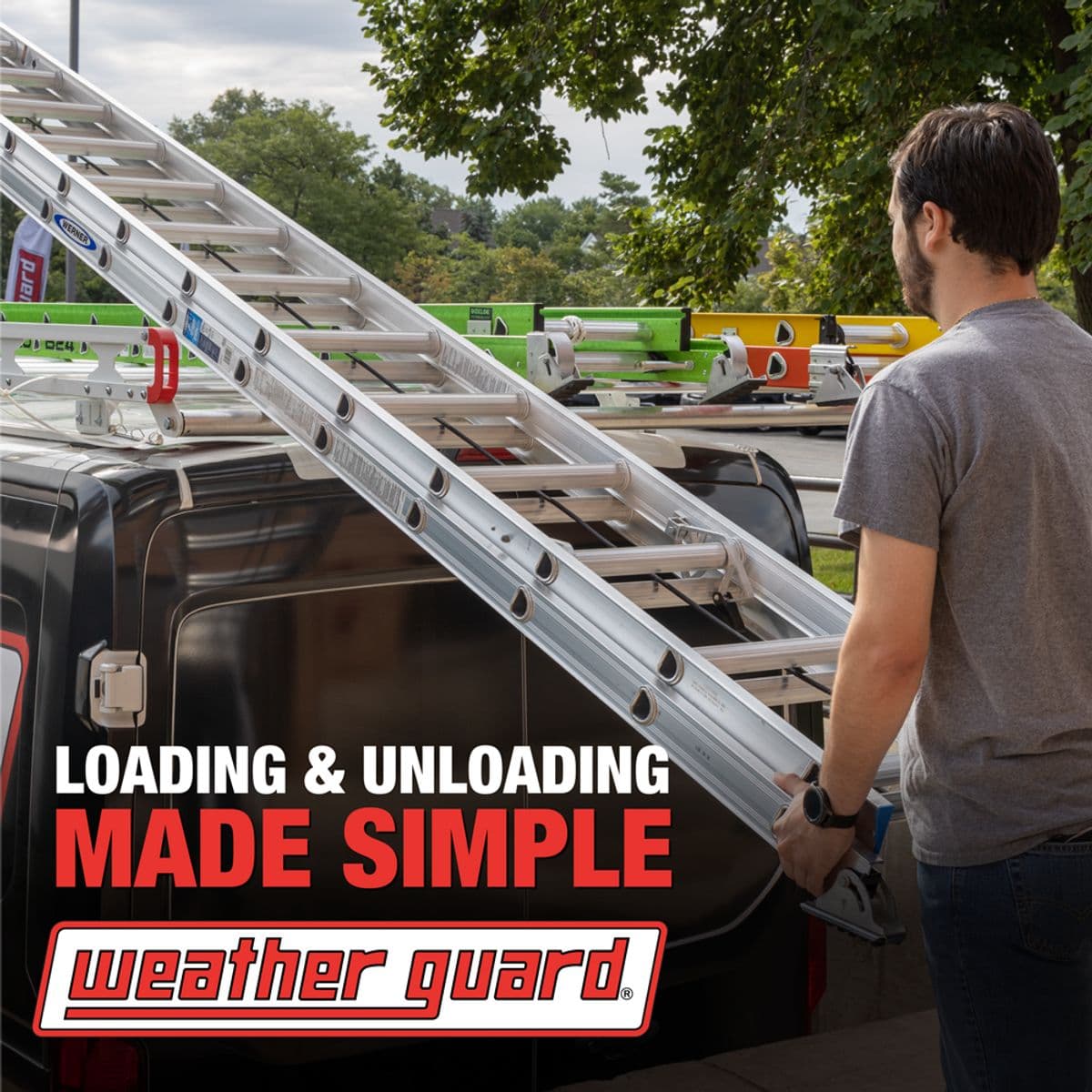 WeatherGuard Safari Aluminum Complete Van Rack Loading Ladder