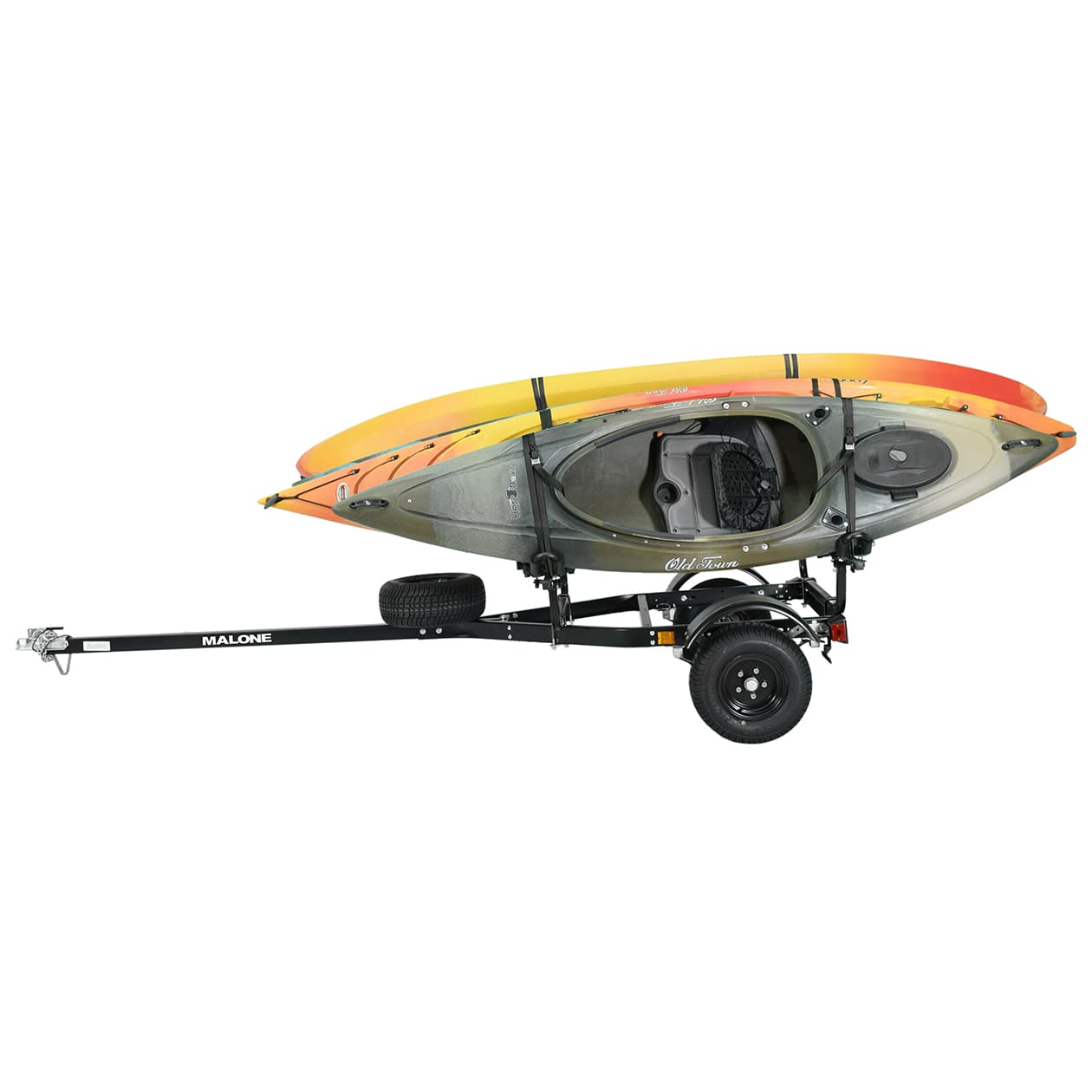 malone MPG442G2-BLK microsport off-road trailer 4 kayaks attached side view