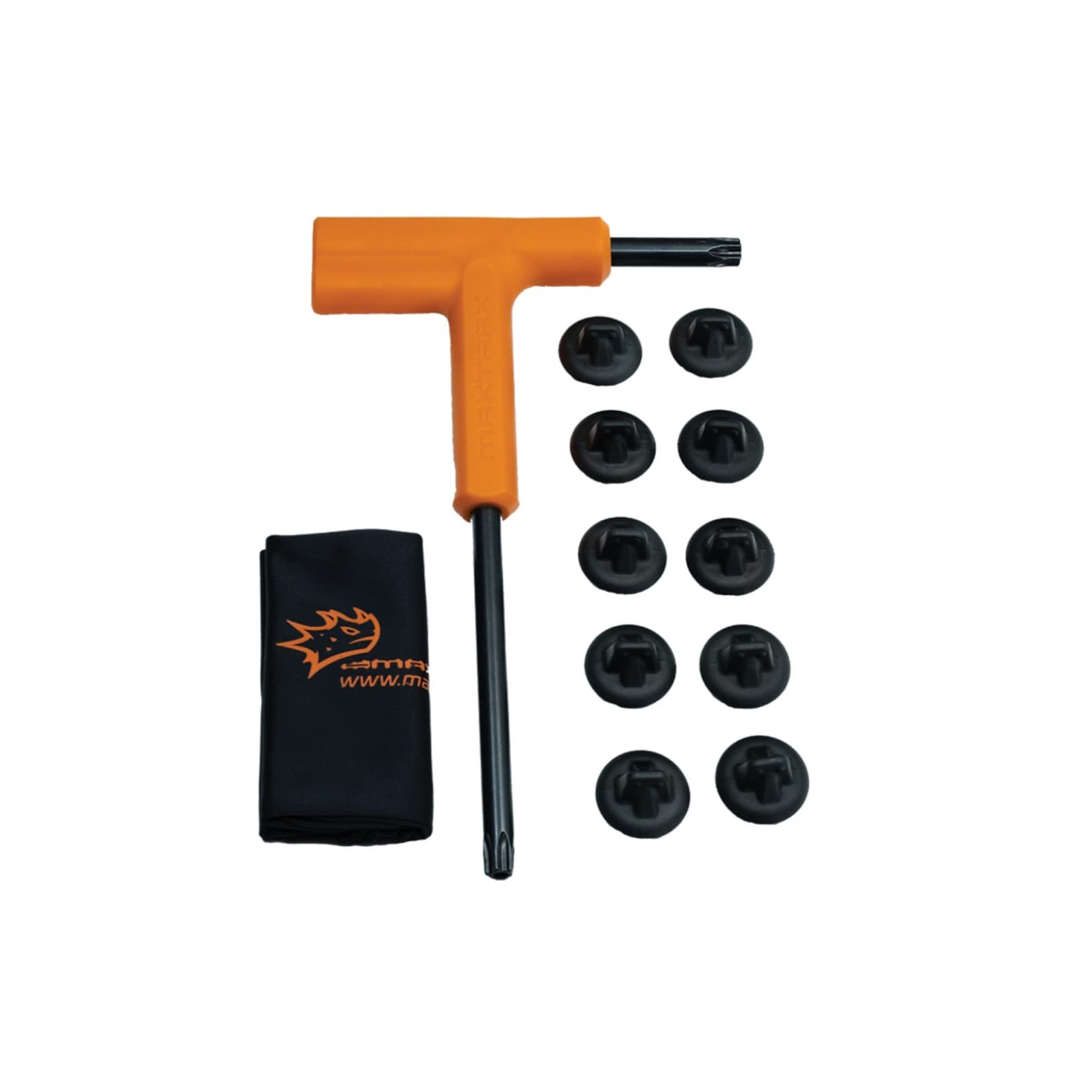 components to the Maxtrax XTREME teeth replacement kit laid out on white background